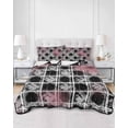 thumbnail image 2 of Quilts Twin-XL Size Bedding Set, Grey Pink Geometric Lightweight Quilted Comforter, Black White Boho Soft Reversible Bedspread Coverlet with Pillow Covers for All Season, 68" x 98", 2 of 7