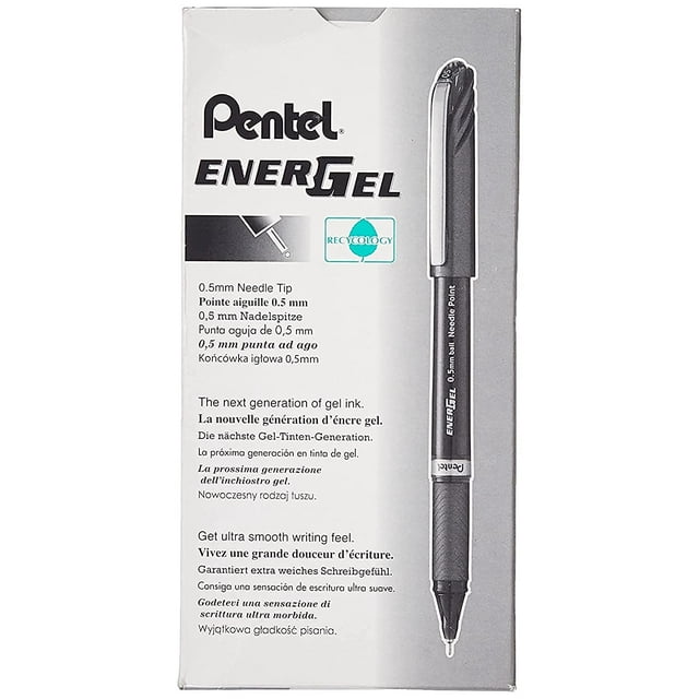 Bolígrafo de tinta de gel Pentel EnerGel NV 0,5 mm de punta fina negro (12)