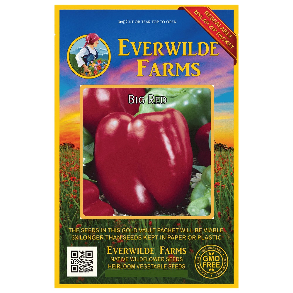 Everwilde Farms 50 Big Red Sweet Pepper Seeds Gold Vault Jumbo Bulk