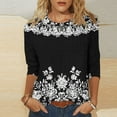 thumbnail image 6 of Njagoc3 Womens V - Neck Flowy Tunic, 3/4 Flared Sleeve Top with 3D Floral Appliqués, Lightweight for Summer&Fall Gatherings, 6 of 6