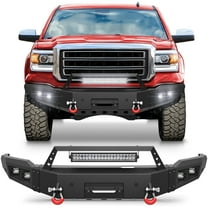 POFENZE Front Bumper for 2014-2015 GMC Sierra 1500, Textured Black Pickup Truck Bumper w/Winch Plate, Lights, D-rings, License Plate Mount