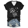 thumbnail image 4 of Tops For Women T-Shirts Summer Floral Graphic Short Sleeve Casual V Neck Plus Size Outfits Black XL, 4 of 4