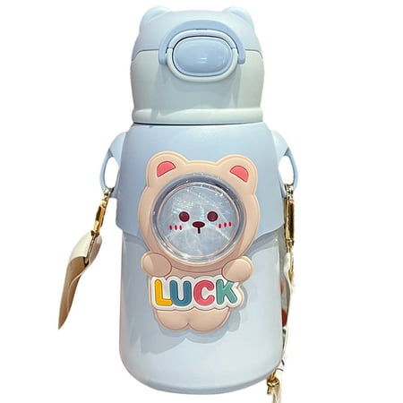 

Mightlink 520ML Cartoon Straw Thermal Water Bottle Stainless Steel Insulated Cup with Shoulder Straps for School Home
