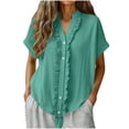 thumbnail image 3 of QNANSPI Short Sleeve Shirts for Women, Womens Casual Tops, Women's Summer V Neck Short Sleeve Top Solid Color Adjustable Strap Button Lace Detail Casual Daily Blouse, 3 of 7