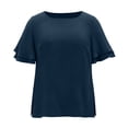 thumbnail image 4 of Women's Plus Size Tunic for Women Double Ruffle Short Sleeve Clothes Loose Fit Clothing Flowy Shirts Summer Tops, Navy - M, 4 of 4