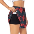 thumbnail image 2 of Bixox Women's Rose Flowers pattern 2 in 1 Running Shorts - Lightweight Athletic Workout Gym Yoga Shorts Liner with Pockets - X-Large, 2 of 7