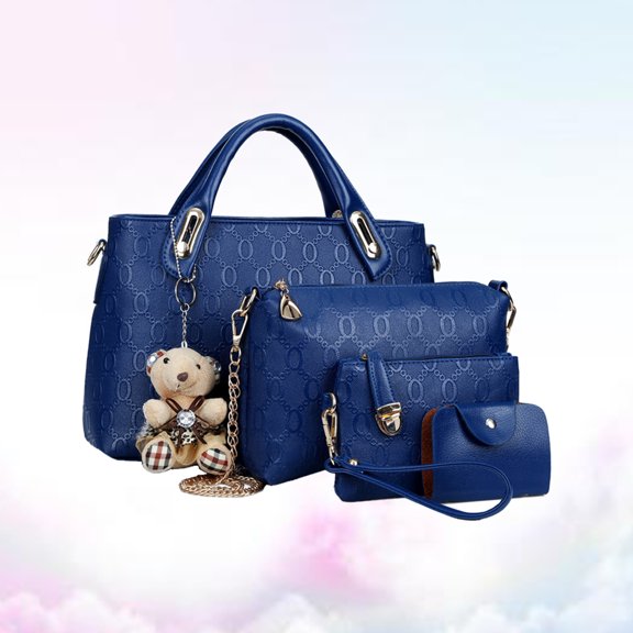 HONITANO Lady Handbag Set Blue Shoulder Tote Purse Fashion Accessory 4Pcs