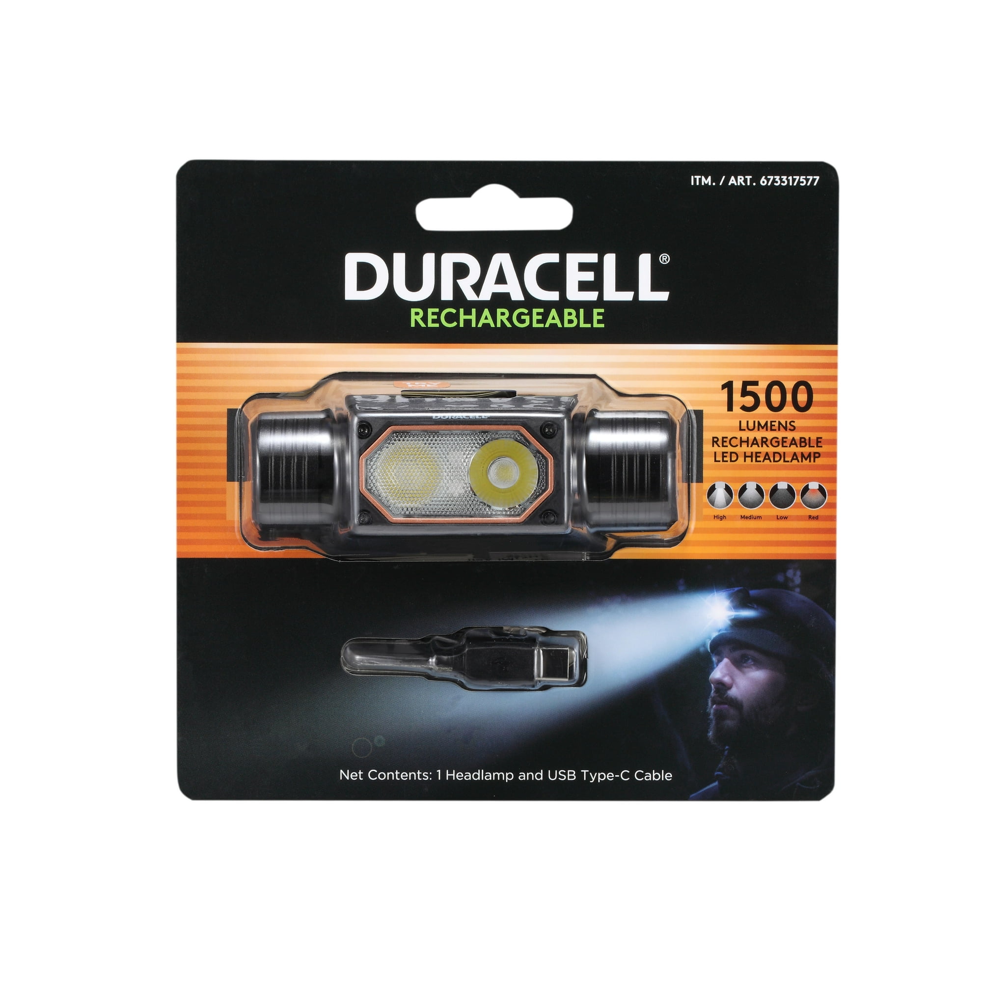 Duracell 1500 Lumen Rechargeable LED Headlamp Ultra-Bright Versatile & Hands-Free