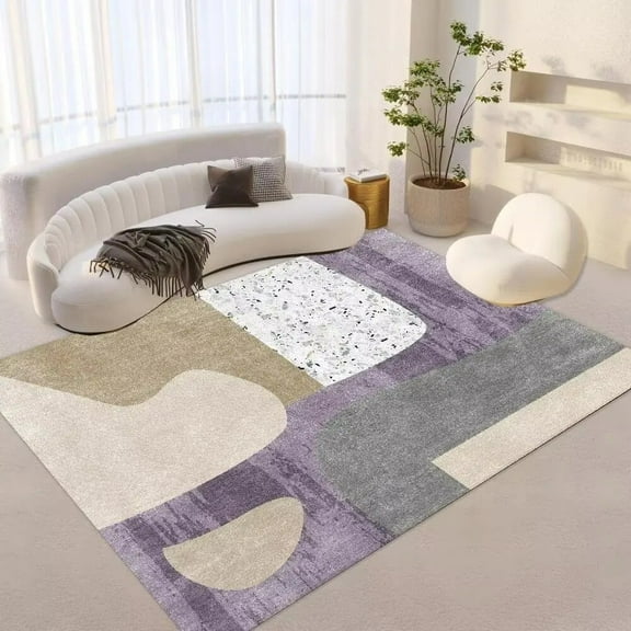 Fashion Striped Abstract Carpets Nordic Purple Large Living Room Rugs Bedroom Carpet Aesthetics Non-slip Soft Floor Mat Washable