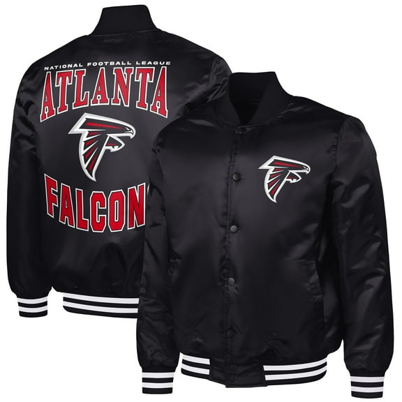 Men's G-III Sports by Carl Banks Black Atlanta Falcons Adaptive Team Graphic Satin Full-Snap Varsity Jacket