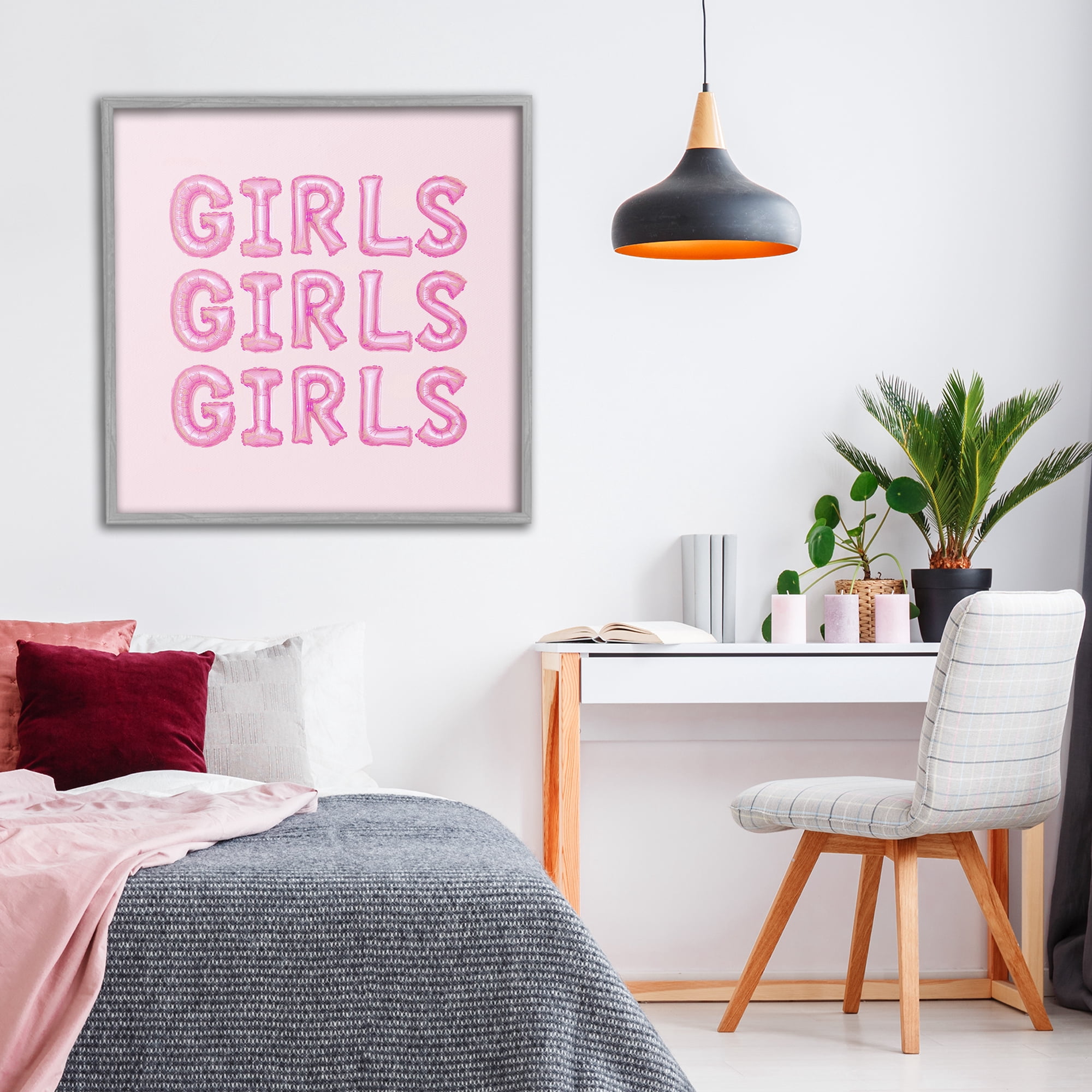 Stupell Industries Girls Letters Party Balloons Gray Framed Giclee Art, design by LISH Creative