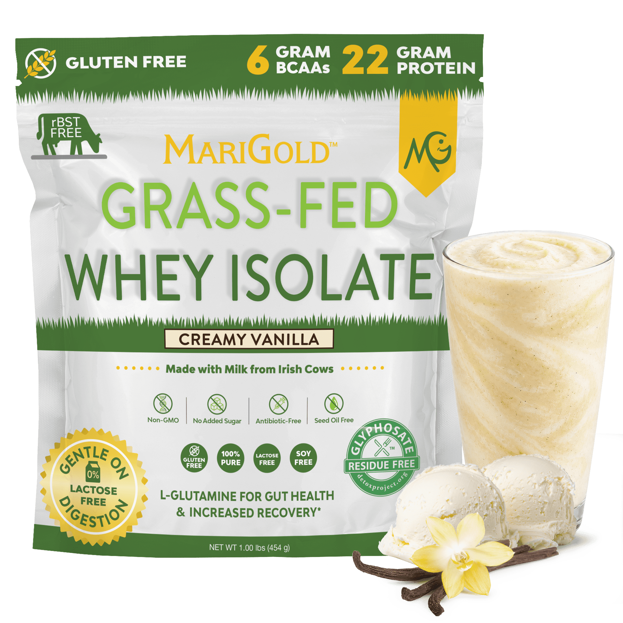 MariGold Whey Isolate Protein Powder - Vanilla 1LB, Cold Processed, rBST Free, Non-GMO