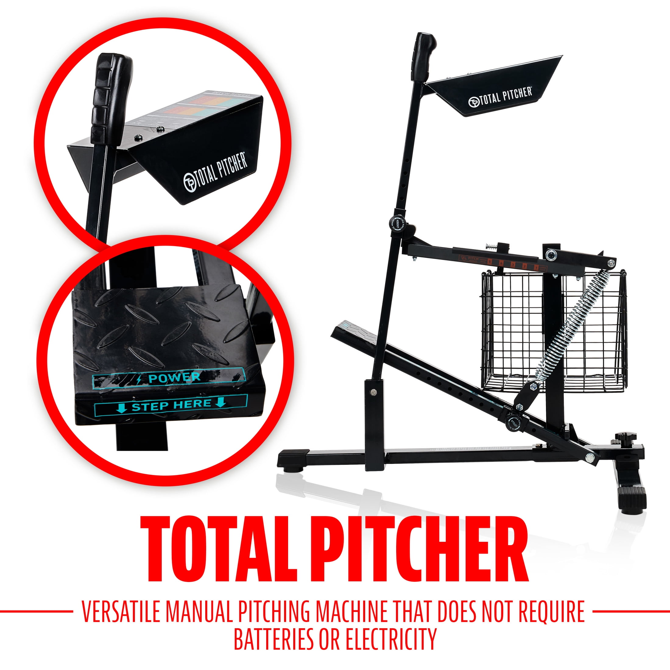 Franklin Sports Total Pitcher Baseball + Softball Training Aid - Pitching Machine + Ball Launcher for Batting + Fielding Practice - Spring Loaded Portable Pitching Machine for Backyard + Batting Cage