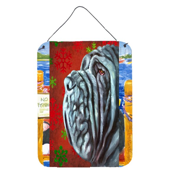 Neapolitan Mastiff Red Snowflakes Holiday Christmas Wall or Door Hanging Prints