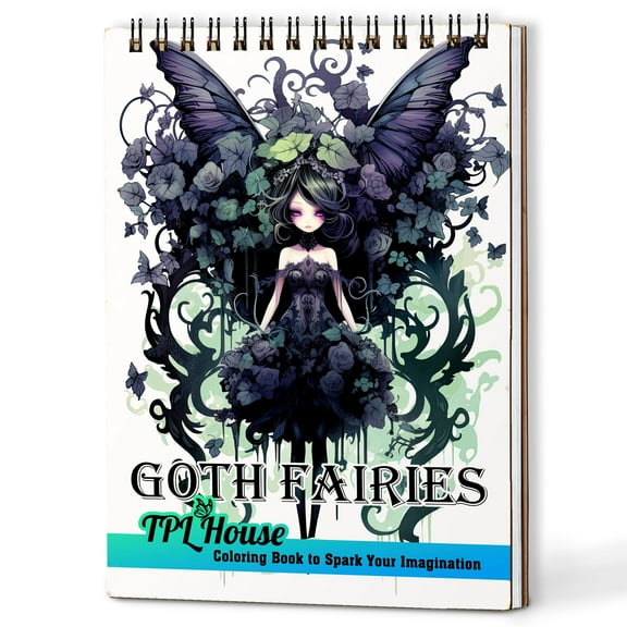 TPLHOUSE Goth Fairies Coloring Book Spiral Bound for Adults, A5 Wooden Cover, 30 Coloring Pages of Darkly Magical Gothic Fairies for Stress Relief and Relaxation