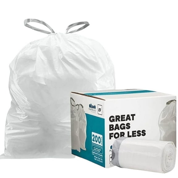 Plasticplace Trash Bags, Compatible with simplehuman Code B (200 Count) White Drawstring Garbage Liners 1.6 Gallon / 6 Liter, 12.5" x 15.5"