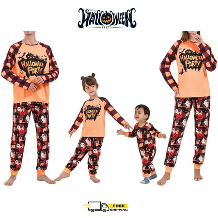 

Sunisery Family Halloween Pajamas with Letter Plaid Cartoon Print Scary Atmosphere Holiday Clothing