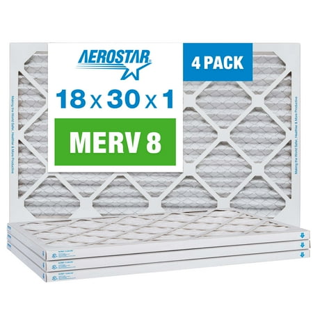 

Aerostar 18x30x1 MERV 8 Pleated Air Filter AC Furnace Air Filter 4 Pack