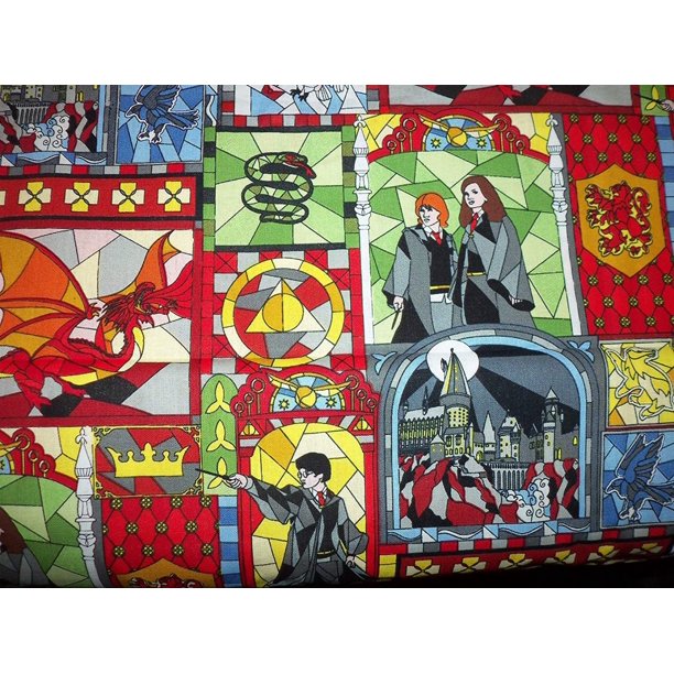 "Harry Potter Fabric Characters Stained Glass Fabric Sold by Fat