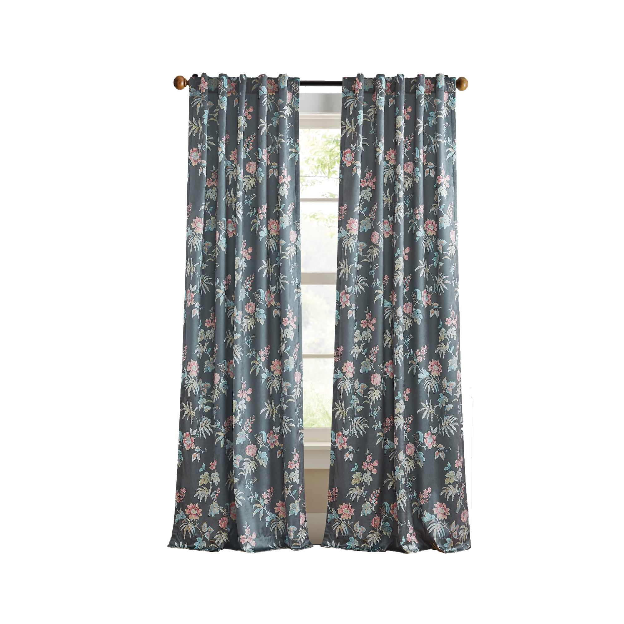 Martha Stewart Norah Curtain Panel Pair, Charcoal, Back Tab, Room Darkening, Indoor, Adult, 2 Piece Set, 37" x 84"