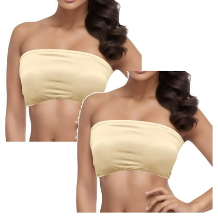 Kcodviy 2Pcs Plus Women Double Bandeau Long Line Tube Top Pants Set Strapless Bra Stretchy Padded Tube Bras Removable Top Size Spaghetti Strap Tops For Women Crop Top Bra