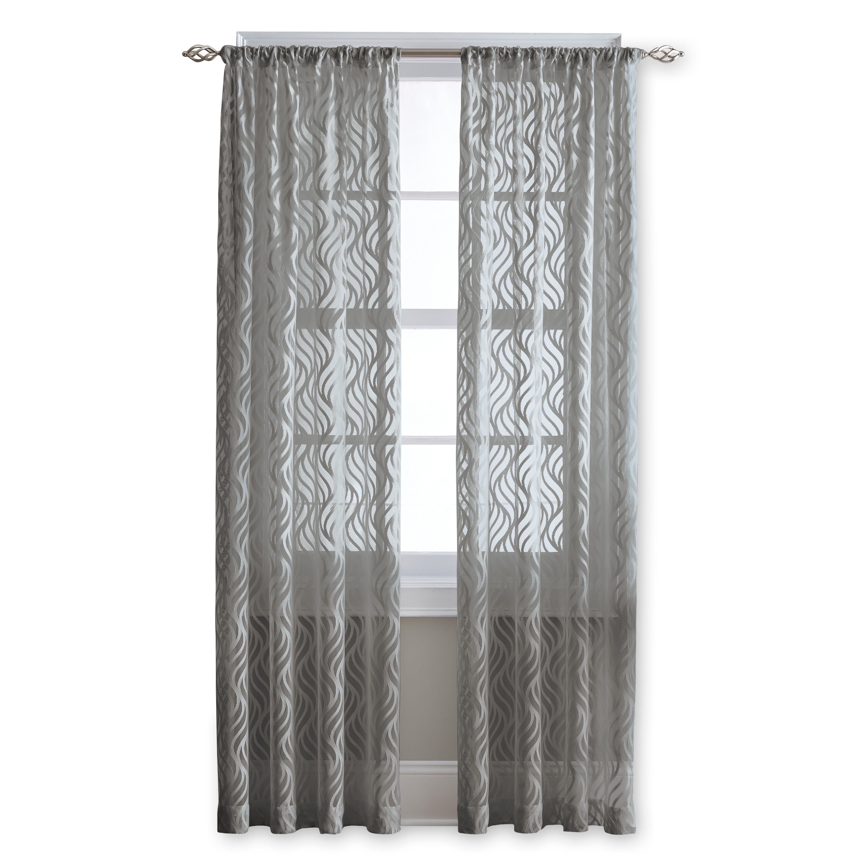 CHF Lyric Rod Pocket Sheer Curtain Panel, Knit Flame Ogee , Gray, Adult