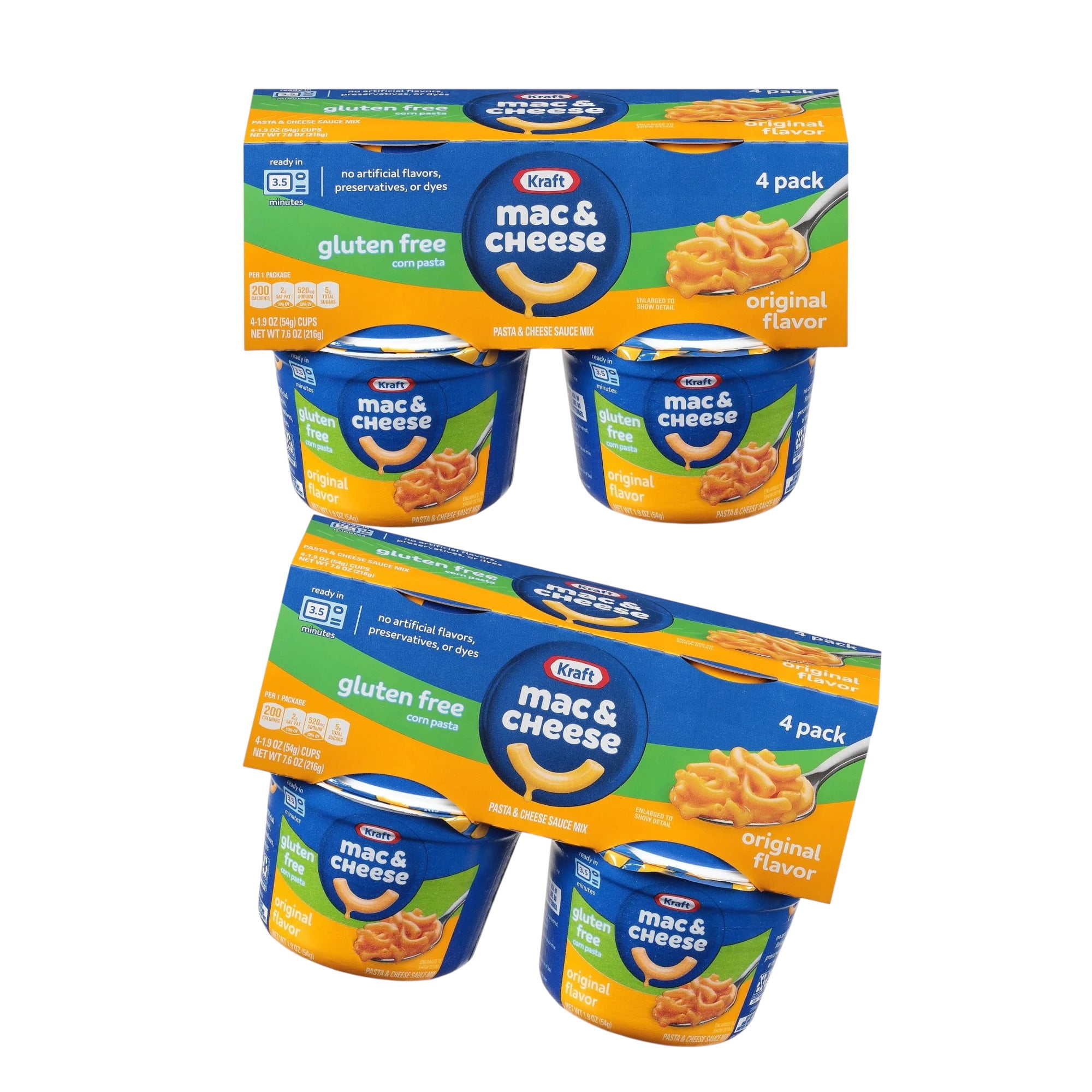 ( 2 Pack ) Kraft 4 Pack Gluten Free Original Flavor Macaroni & Cheese Dinner 8 - 1.9 Oz Cups