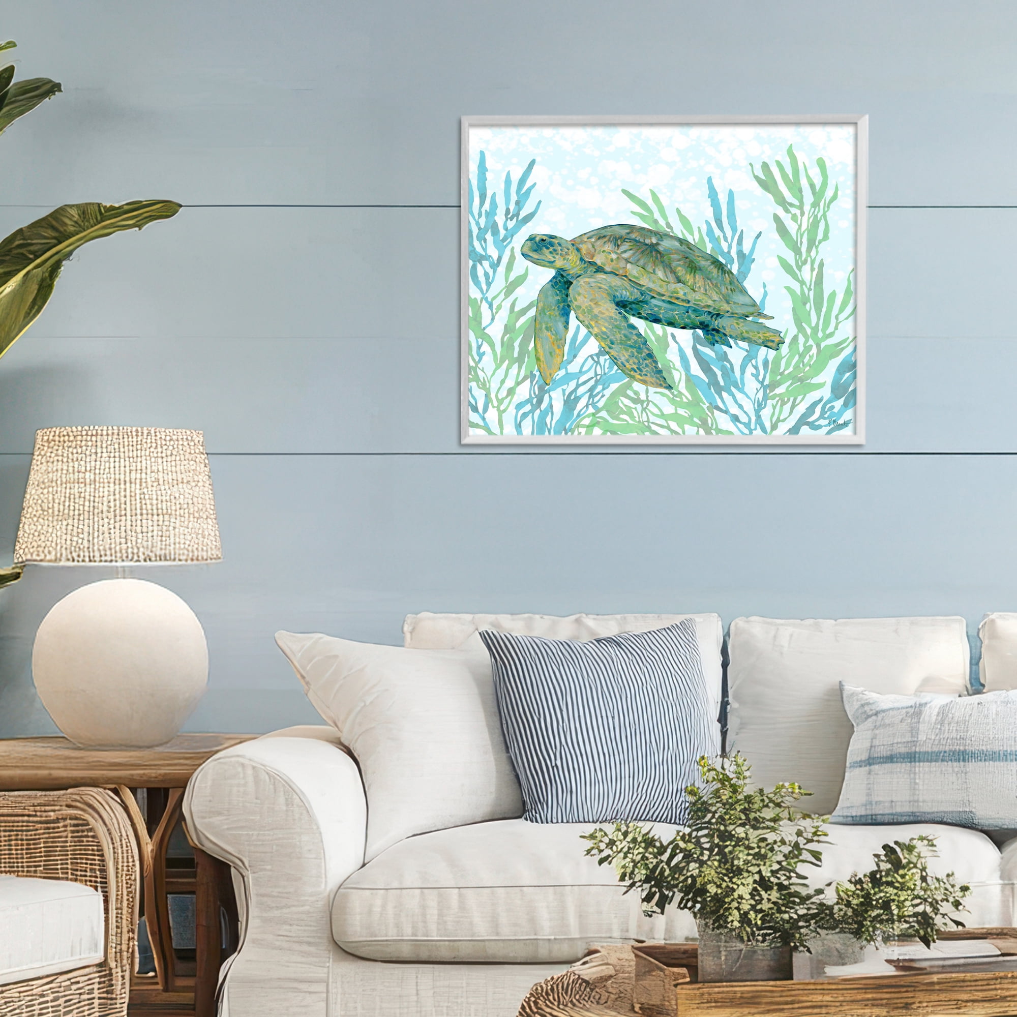 Stupell Industries Tasman Turtle in Seagrass White Framed Giclee Art, design by Paul Brent