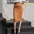 thumbnail image 5 of Guiexla Women Pencil Skirt High Waist Hip Wrapped Solid Color Suede Skirt Back Slit Design Zipper Placket Knee-Length Skirt, 5 of 7