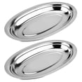 thumbnail image 1 of 2Pcs Stainless Steel Oval Plates Steaming Fish Plates Snack Trays (Silver), 1 of 8