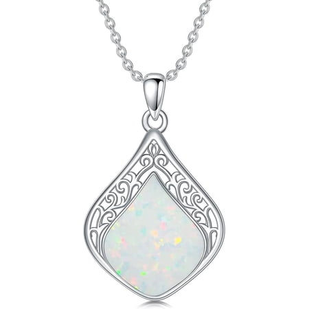 Teardrop Opal Filigree Necklace 925 Sterling Silver Natural Gemstone Pendant Necklace Irish Celtic Knot Jewelry Mothers Day Gifts for Women Mom