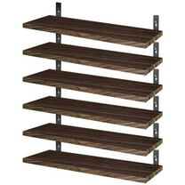15.55 x 5.19 in. Wall Mounted Wood Storage Shelves with Metal Bracket Hanging Display Shelf Wall Organizer, Dark Brown - Set of 6