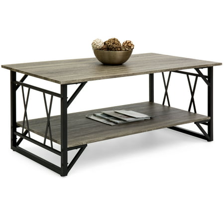 Best Choice Products Wooden Modern Contemporary Coffee Table for Living Room, Office with Open Shelf Storage, Metal Legs, (Best Gray For Dining Room)