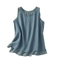 thumbnail image 2 of YHAJDS Womens Plus Size Tank Tops Solid Color Round Neck Sleeveless Linen Like Top For Spring Summer, 2 of 4