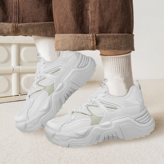 LOLIPPYY 1 Pair Fashion Sneakers Women White PU Pressure Reduction Versatile Sports