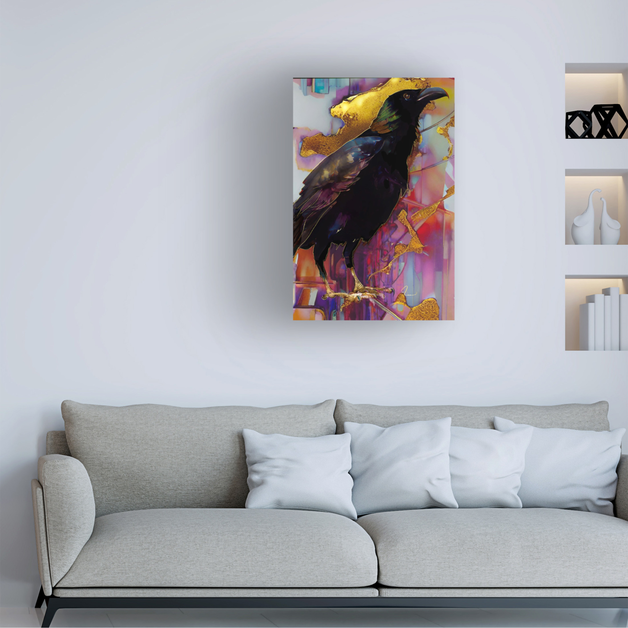Trademark Fine Art Ruth Day Raven with Pink and Gold Canvas Wall Art