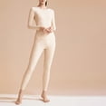thumbnail image 2 of WZXFASHION Women's Fall Winter Solid Color Round Neck Tight Fitting Soft Comfortable High Stretch Seamless Thermal Underwear Set ThermalNnderwearSet Beige M, 2 of 9
