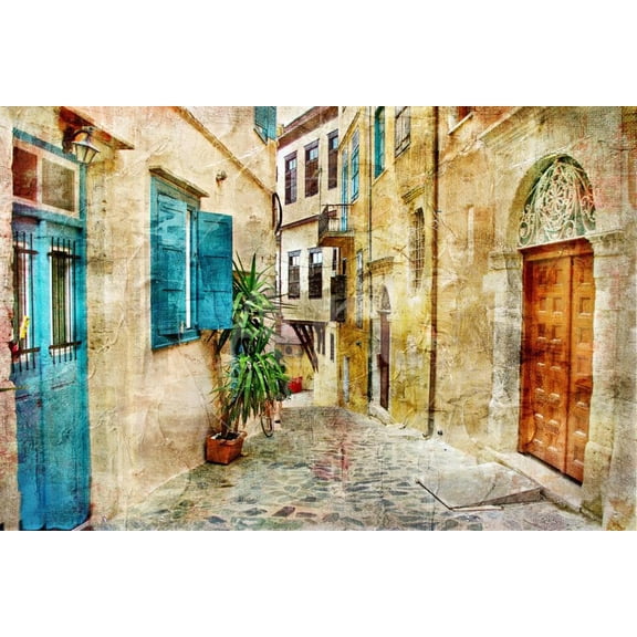 Pictorial Old Streets Of Greece  Picture In Painting Style, Scenic World Culture Unframed Premium Giclee Print Wall Art by Mauglil Sold by Art.Com