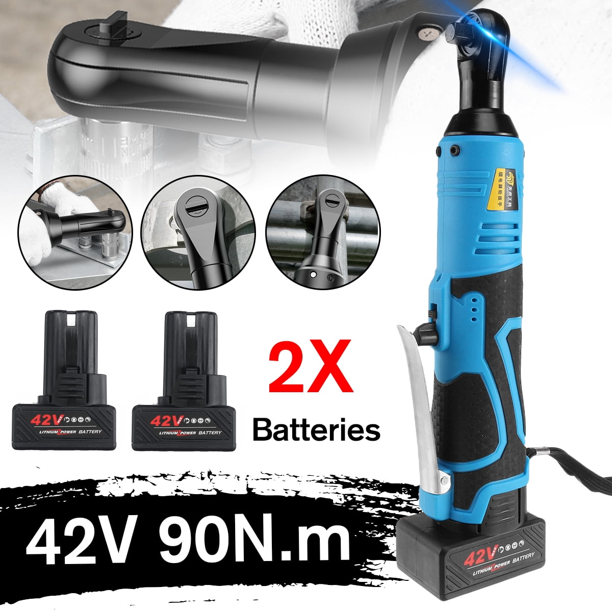 42V 90N.m 3/8" Cordless Electric Right Angle Ratchet Wrench Tool 7800mA 
