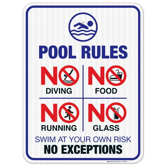 Pool Rules Sign, No Diving Pool Sign,