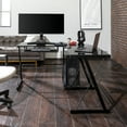 thumbnail image 2 of Manor Park Modern Glass and Metal Black L-Shaped Corner Computer Desk, 2 of 9
