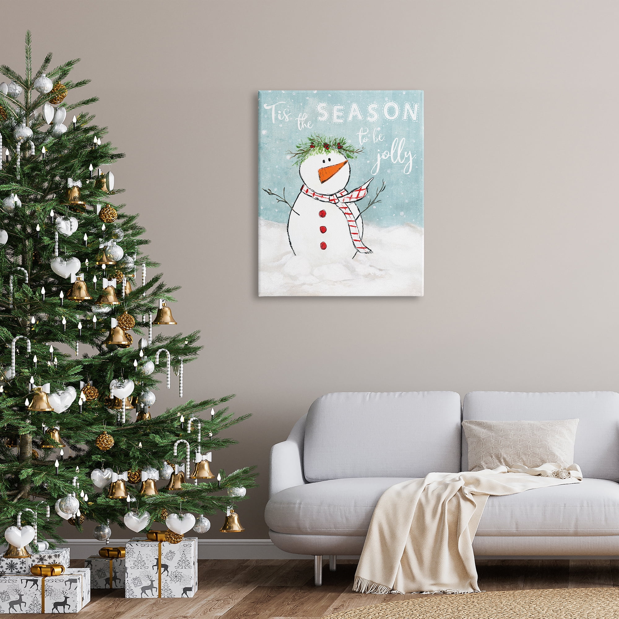 Stupell Industries Tis the Season Snowman Holiday Painting Gallery Wrapped Canvas Art Print Wall Art, 30 x 40