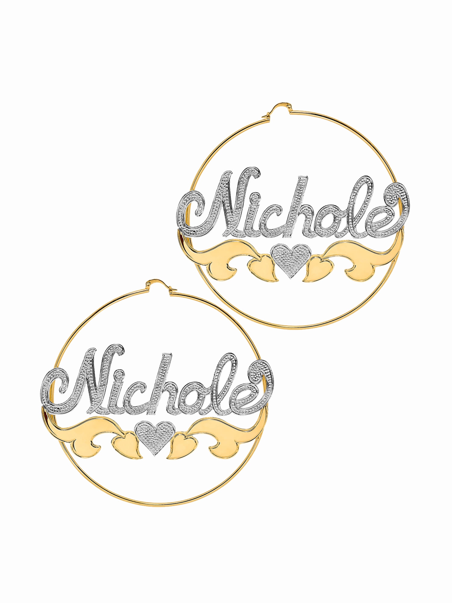 Personalized Hoop Name Earrings with Beading and Rhodium and Tail