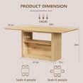 thumbnail image 3 of LAZZO 63.3" Rectangular Dining Table for 6 People, Modern Farmhouse Kitchen Table with 2-Tier Storage Shelf, Fluted Wood Table, Oak, 3 of 9