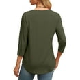 thumbnail image 5 of Prolriy Long Sleeve Shirts for Women 3/4 Length Sleeve Womens Tops Round Neck Blouses Casual Basic Pleated Shirts 2025 Womens Tops Spring Summer Tops for Women Army Green L, 5 of 8