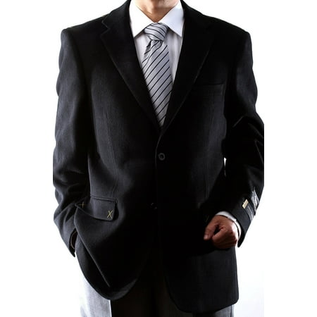 Men's 2 Button Luxury Wool Cashmere Black Sport Coat 40R
