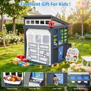 Wooden Play House for Kids , SHINPT Kids Outdoor Playhouse with Doorbell, Simulation Tool Kits, Kids Playhouse with Roller Shutter Door, Kids Outdoor Play Equipment for Lawn, Casa Para Niñas