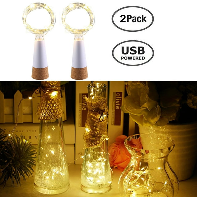 2PCS Bottle Cork Lights LED Bottle String Lights USB Rechargeable Mini Fairy String Lights