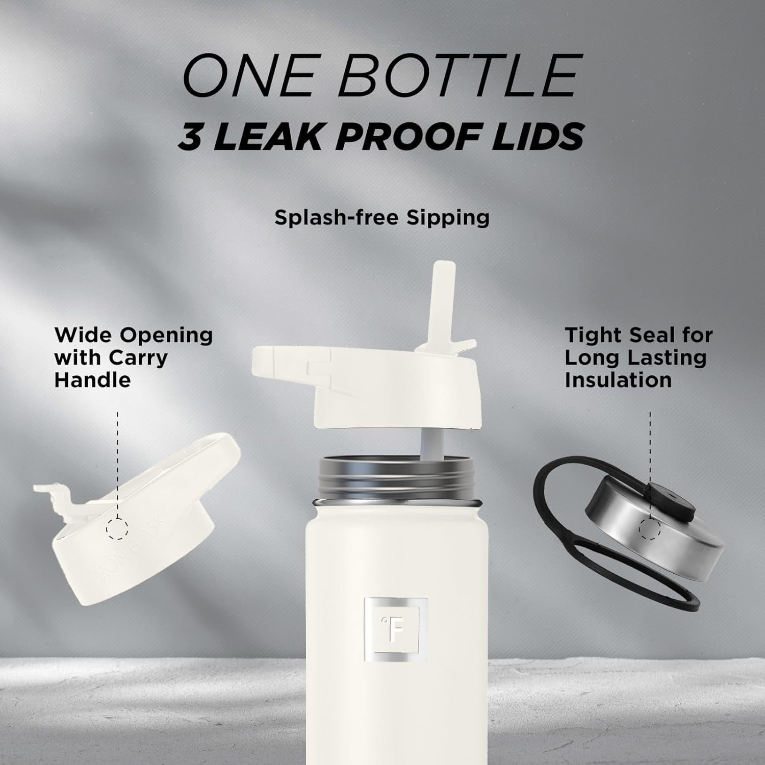 IRON °FLASK Camping & Hiking Hydration Flask, Wide Mouth, 3 Straw Lids, Stainless Steel Outdoor Water Bottle, Double Walled, Insulated Thermos, Metal Canteen - Cashmere Cream, 32 Oz