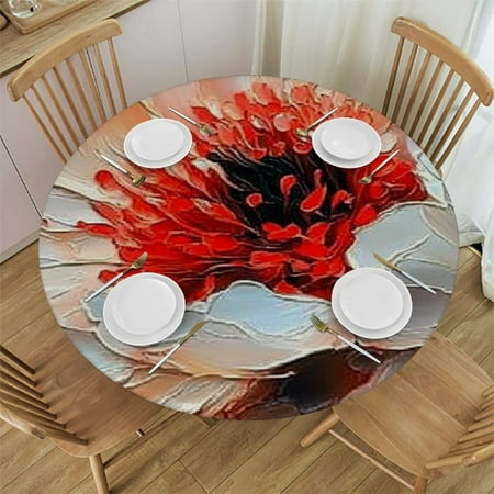 

Palnkart Flower Red Center Round Tablecloth Stain-Resistant Washable Indoor Outdoor Restaurant Wedding Party Home Kitchen Decor Tablecloth 54 -58